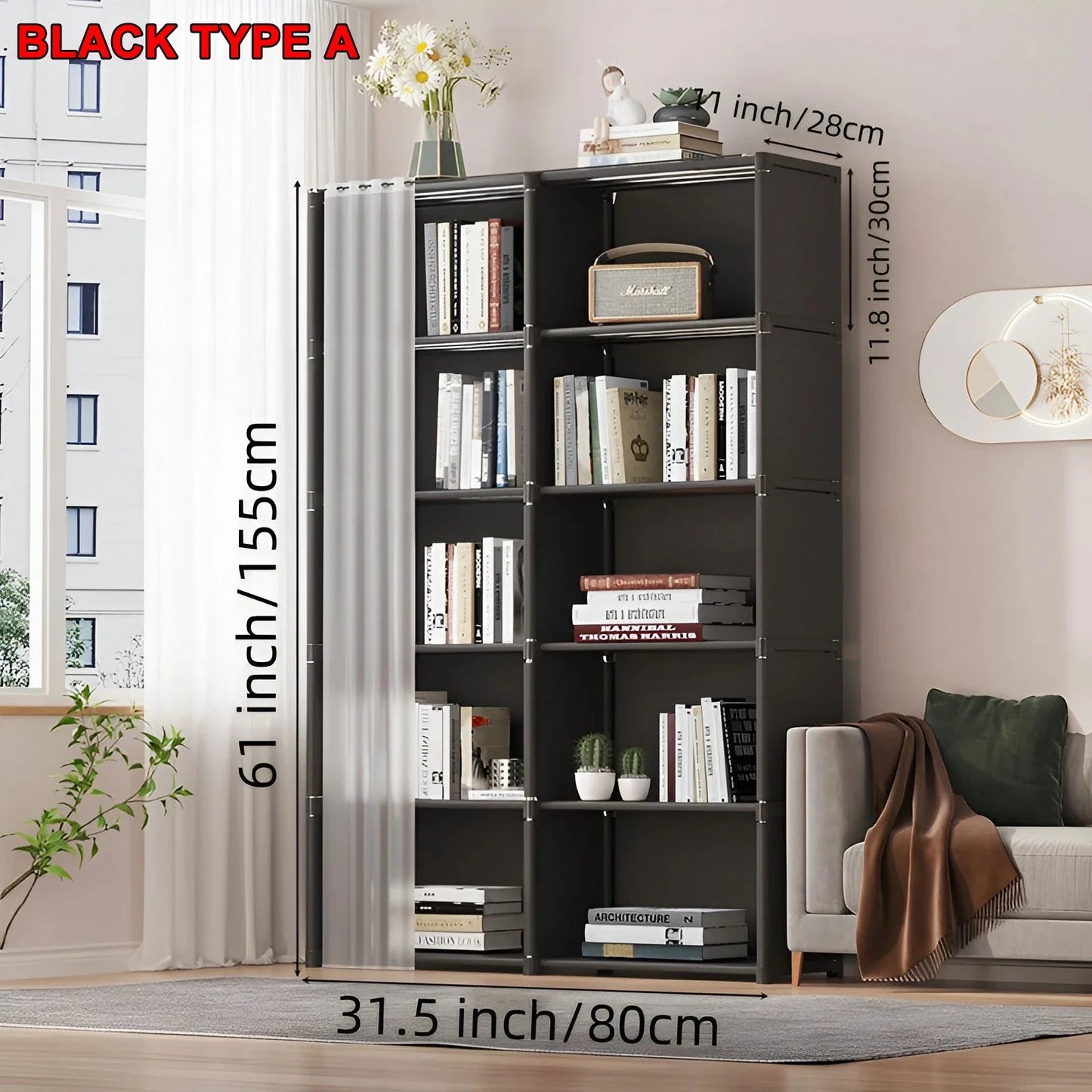 6 Layers Simple Wardrobe Portable Clothes Toys Organizer Dustproof Double Row High Capacity Partition Bookshelf Bedroom Cabinet