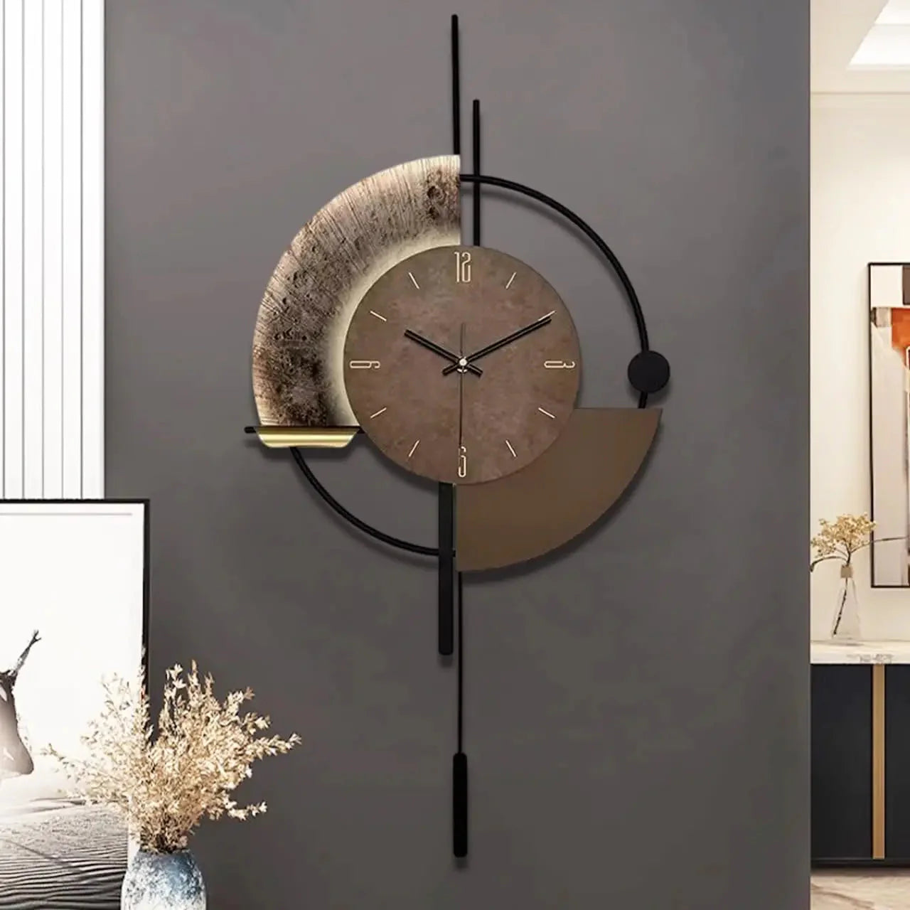 Decorative Wall Clock with Pendulum, Silent Quartz Movement, Large Modern Design for Living Room, Kitchen, Bedroom