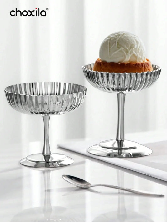 1pc Dessert Plate, Vegetable Bowl, Stainless Steel Ice Cream Cup, Tall Cup, Afternoon Tea Pudding Dessert Cup Cute Plates
