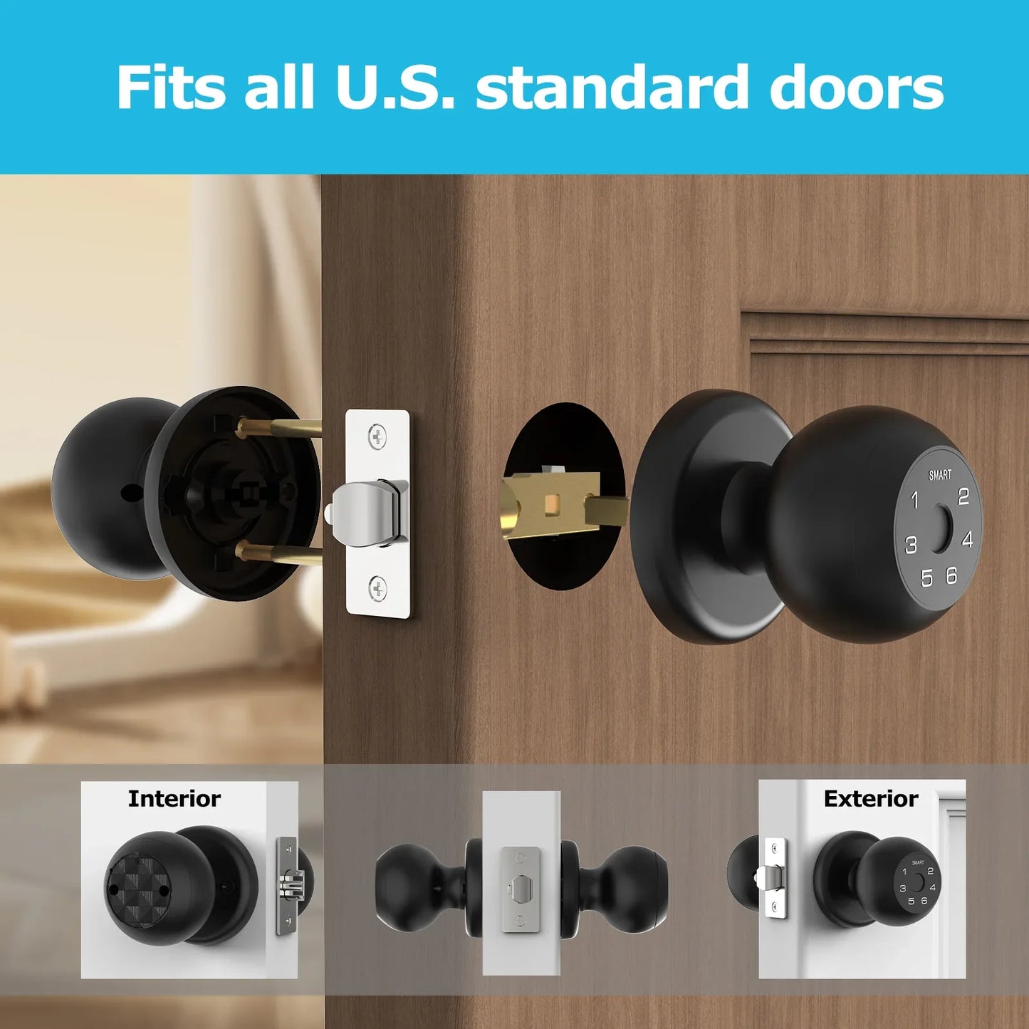 Viladepot Ball-Shaped Smart Lock Fingerprint, App-Controlled, Passcode, and Electronic Touchscreen Keypad Door Lock Smart Handle