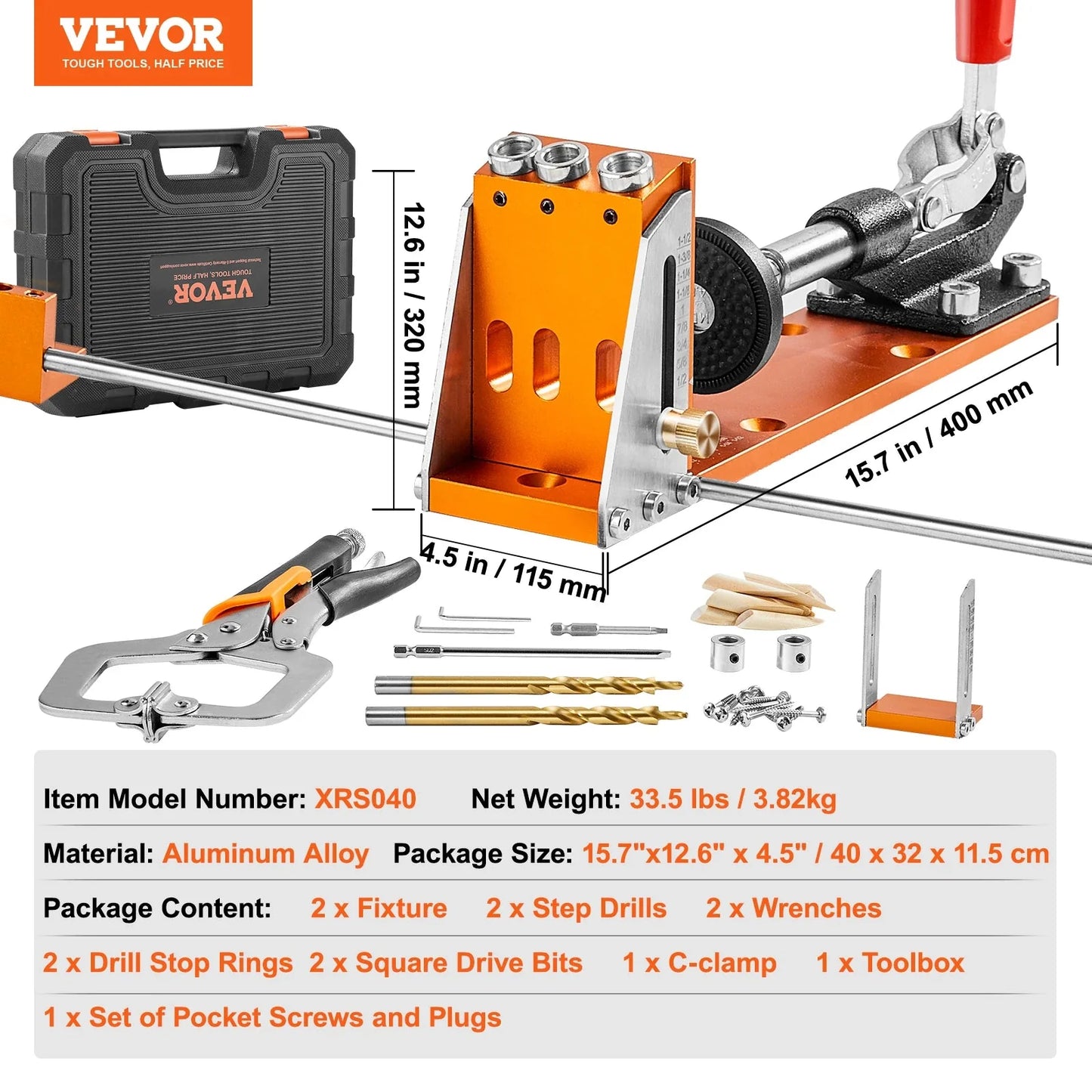 SucceBuy 30 Pcs Pocket Hole Jig Kit Adjustable & Easy to Use Pocket Hole Jig System with Step Drills Wrenches Drill Stop Rings