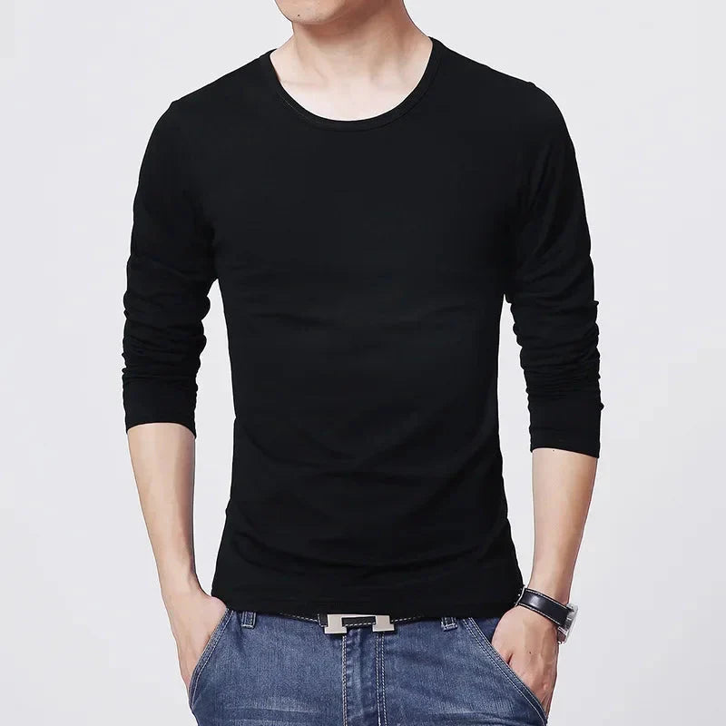 2026 MRMT Brand New Men's T-Shirts Long Sleeve Slim Men T-Shirt Young Man Pure Color Tops Tees Shirt O-Neck For Male Boys Tshirt