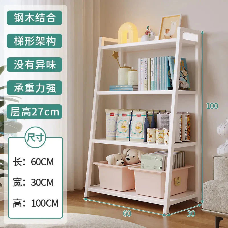 Household Multi-layer Wrought Iron Shelves Ins Wind Simple Floor Storage Display Cabinet Trapezoidal Shelf Bookshelf