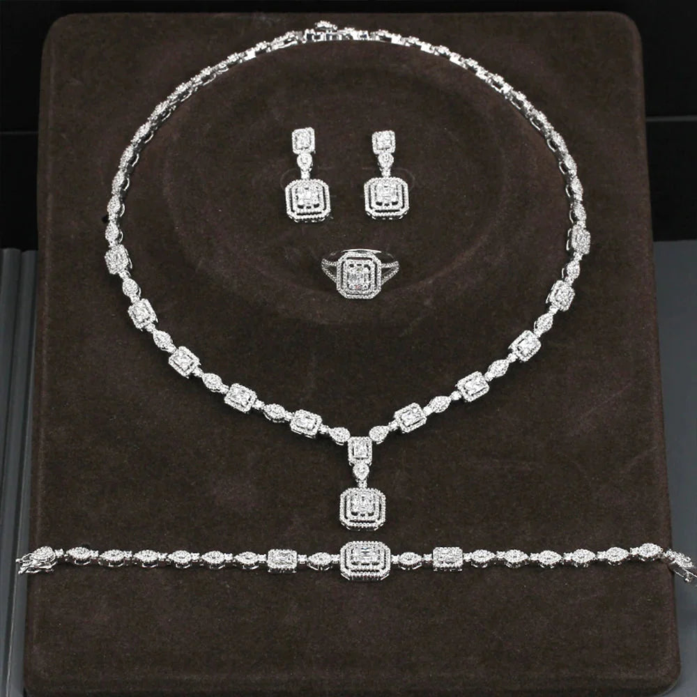 Bridal jewelry set, ladies' earrings and necklace set, rhinestone and crystal wedding jewelry set, 3 pieces of gifts