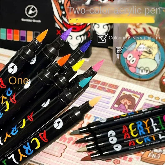 Professional Art Use 48-Color Acrylic Paint Markers, Dual-Tip Fine and Brush Tip Pens, Suitable for Stone, Wood, Calligraphy