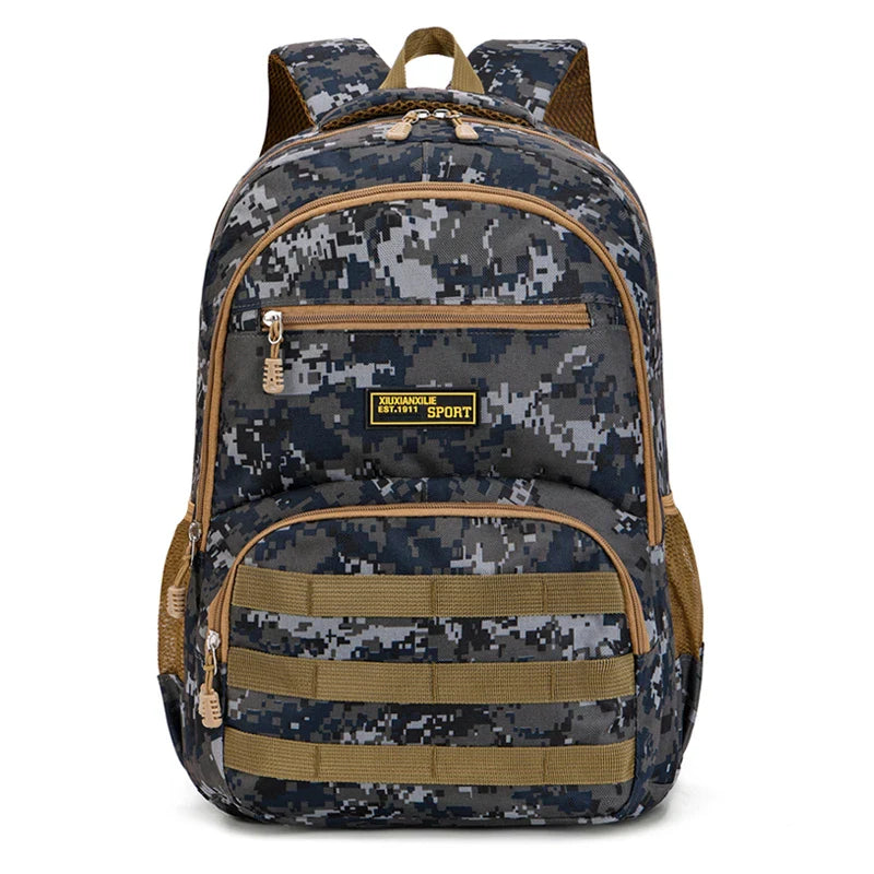 Camouflage large-capacity backpack - adjustable shoulder strap, outdoor theme style, zipper closure, ideal for hiking