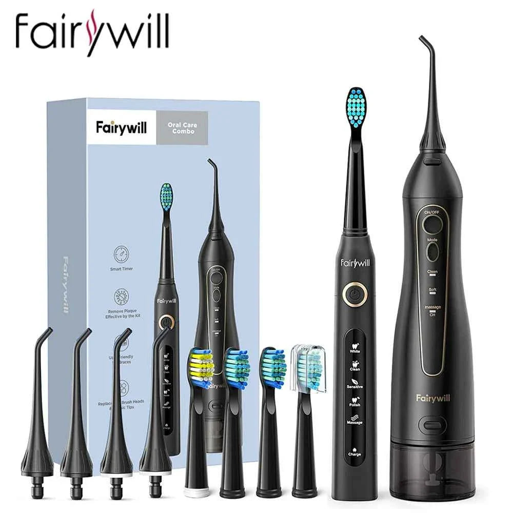 Fairywill Professional Oral Care Set - Waterproof Water Flosser & Electric Sonic Toothbrush Combo