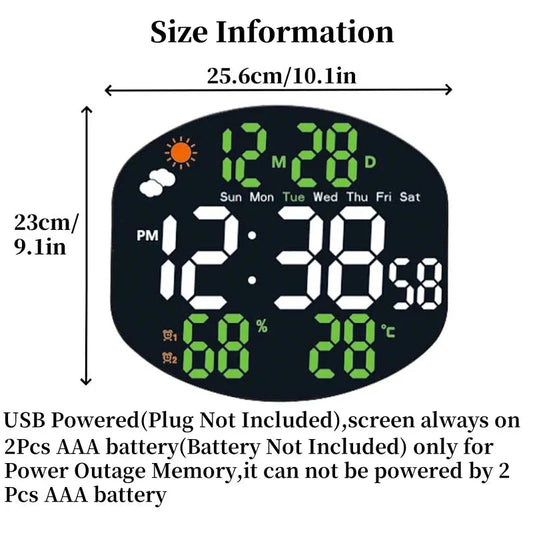 Large Digital Wall Clock Weather Station Forecast TEMP Humidity Date Week Night Mode Table Clock 2 Alarm 12/24H LED Alarm Clock