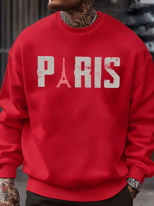 Famous Paris Tower Pattern Sweatshirt Men O-Neck Clothes Autumn Fleece Retro Pullover Loose Unisex Colour Fashion Streetwear