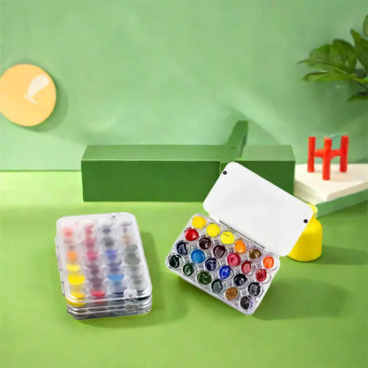 Art Supplies 24 Grids Mini Watercolor Palette Transparent Empty Watercolor Paint Tray Sealed Acrylic Paint Box Student Outing