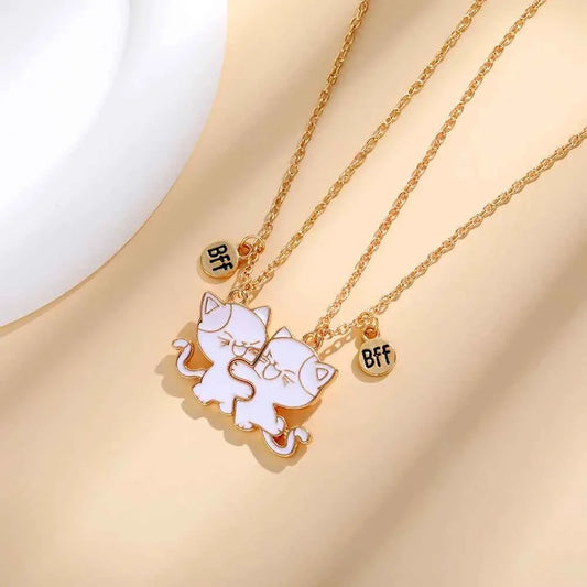 2Pcs/Set BFF Charm Cats Hug Design Best Friends Magnetic Necklace Girls Friendship Jewelry Gift