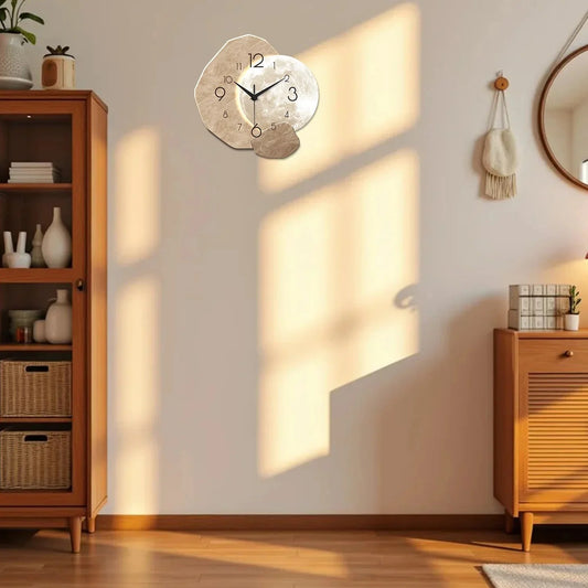 Modern Simple Silent Wall Clock, Moon Design - Quartz Movement, Wooden Material, for Bedroom, Living Room or Office Decoration