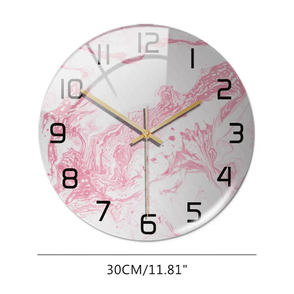Black Gold Marble Metal Needle Modern Acrylic Round Clock 12"