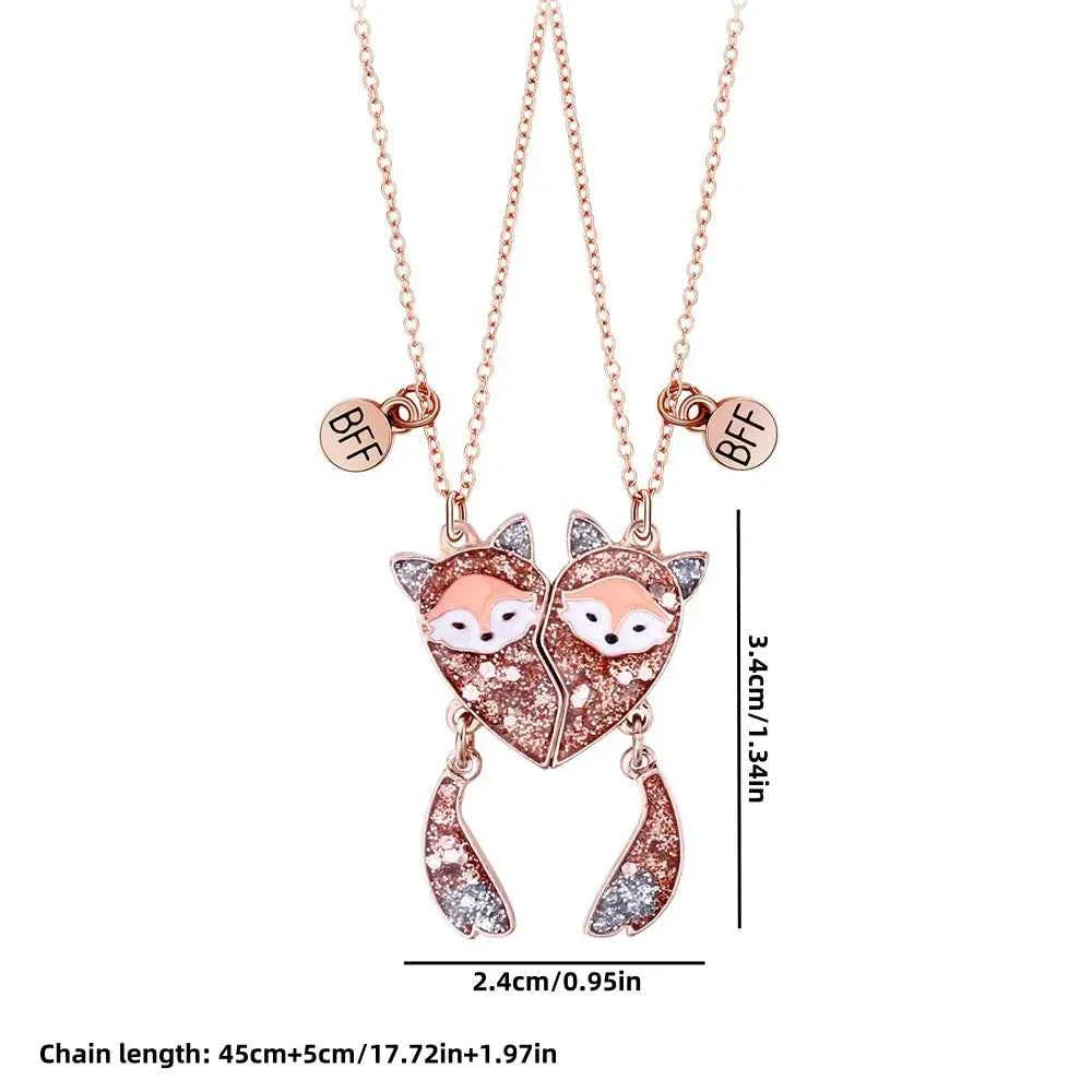 2Pcs/Set Cartoon Fox Shape Pendant Chain Best Friends Necklace BFF Friendship Jewelry Gift for Women