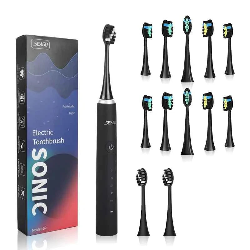 Seago S2 Sonic Electric Toothbrush 5 Modes Whitening Tooth brush 2 Minute Smart Timer IPX7 With 3pcs Replacement Brush Heads