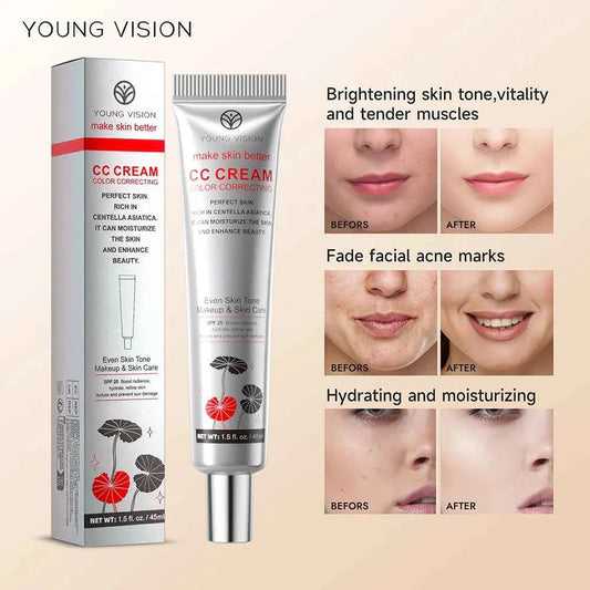45ml Color Correcting CC Cream Concealer - Waterproof Anti-Sweat Lasting Makeup Foundation for Women, Natural Cover Cosmetics