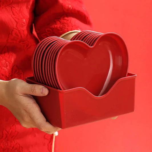 Red Heart Shaped Plates Set for Wedding and Festival Candy and Snack Serving Cake and Snack Plate Kitchen Utensils