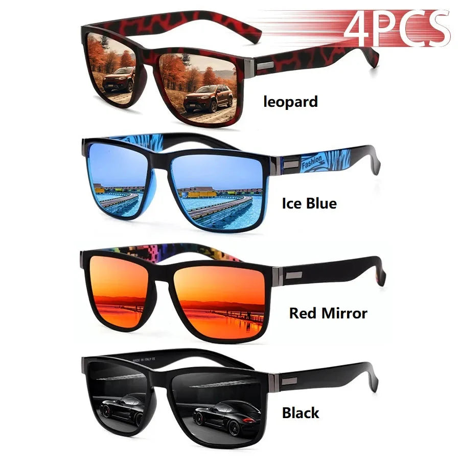 4 PCS Fashion Vintage Pattern Square Sunglasses Men Women Fishing Driving Man Luxury Brand Designer Sun Glasses UV400 Eyewear 