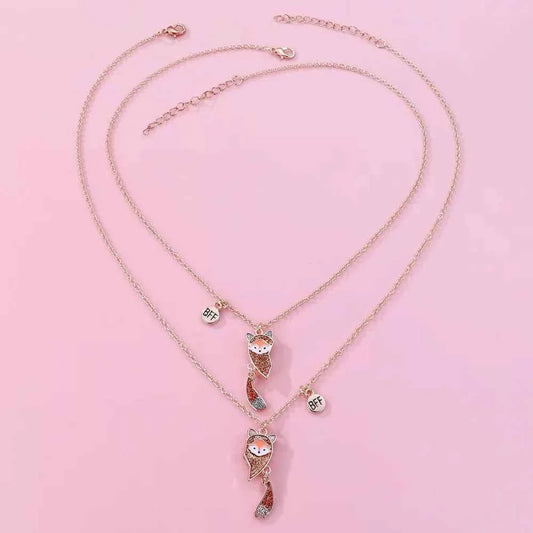 2Pcs/Set Cartoon Fox Shape Pendant Chain Best Friends Necklace BFF Friendship Jewelry Gift for Women