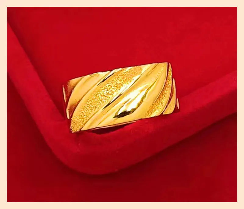 Luxury 24K 9999 Pure Gold real gold Star Sea Male Ring Wave Pattern Opening Adjustable Ring