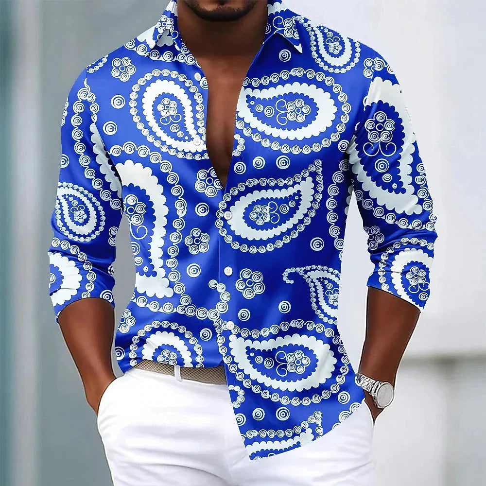 Men's Paisley Floral Print Shirt Fashionable Retro Casual Comfortable Soft Top for Social Party Holiday Clothing