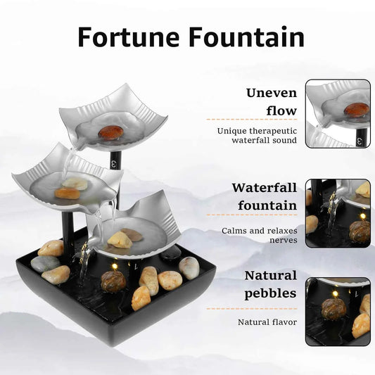 Tabletop Fountain Small Waterfall Fountain Desktop Decor With Light And Pebble USB Powered Sound Relaxation Fountain Ornament