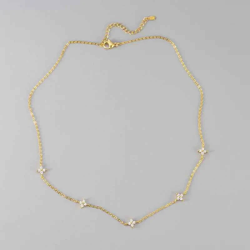 New Stainless Steel Zircon Necklaces for Women 18K Gold Plated Four Leaf Grass Collar Chain Necklace Luxury Jewelry Gift