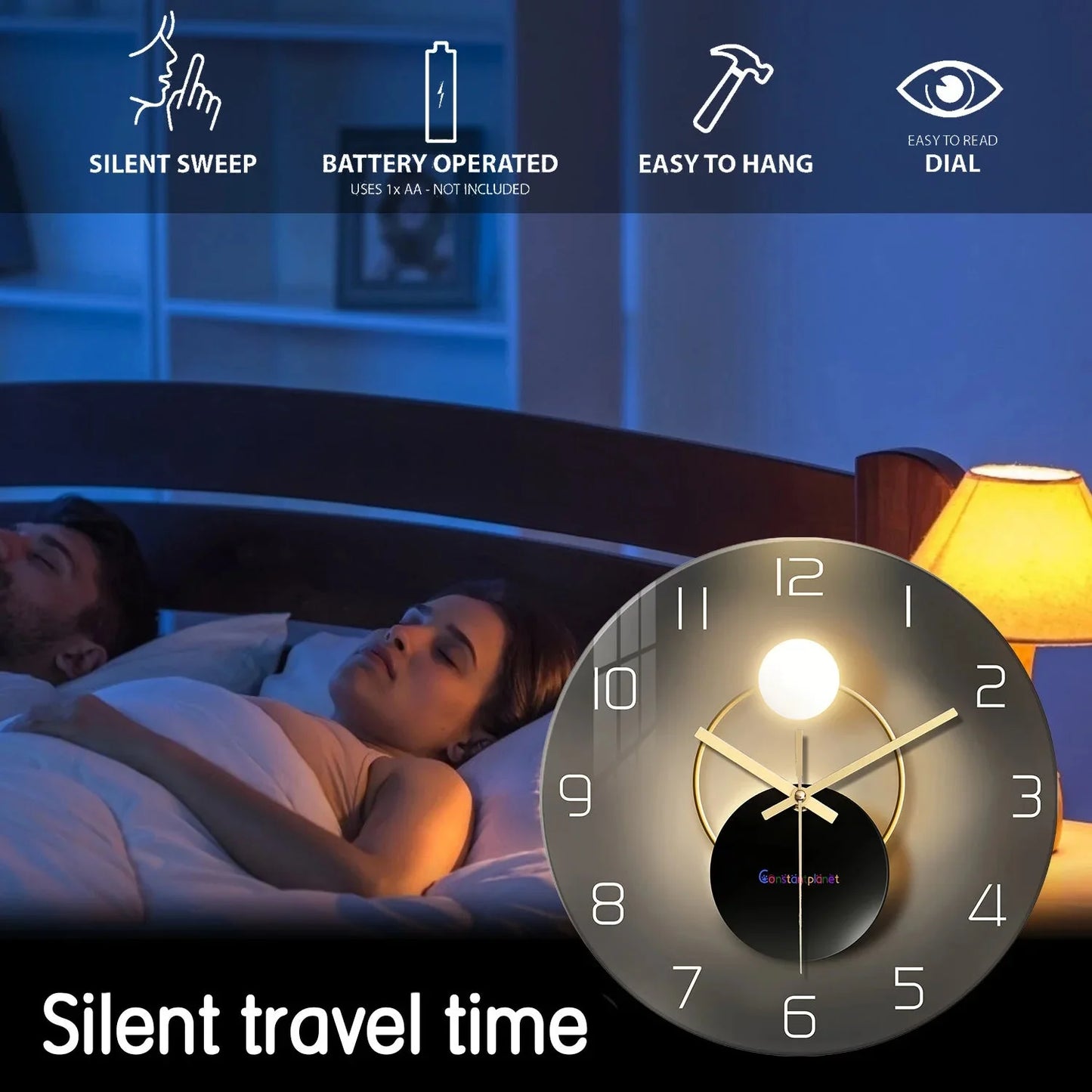 Light Luxury Simple Light and Shadow Flat Pattern Tempered Glass Wall Clock Living Room Bedroom Kitchen Home Decoration Wall Clock Silent Quartz Clock Holiday Gift 12 Inches 14 Inches 16inch (Without Batteries)