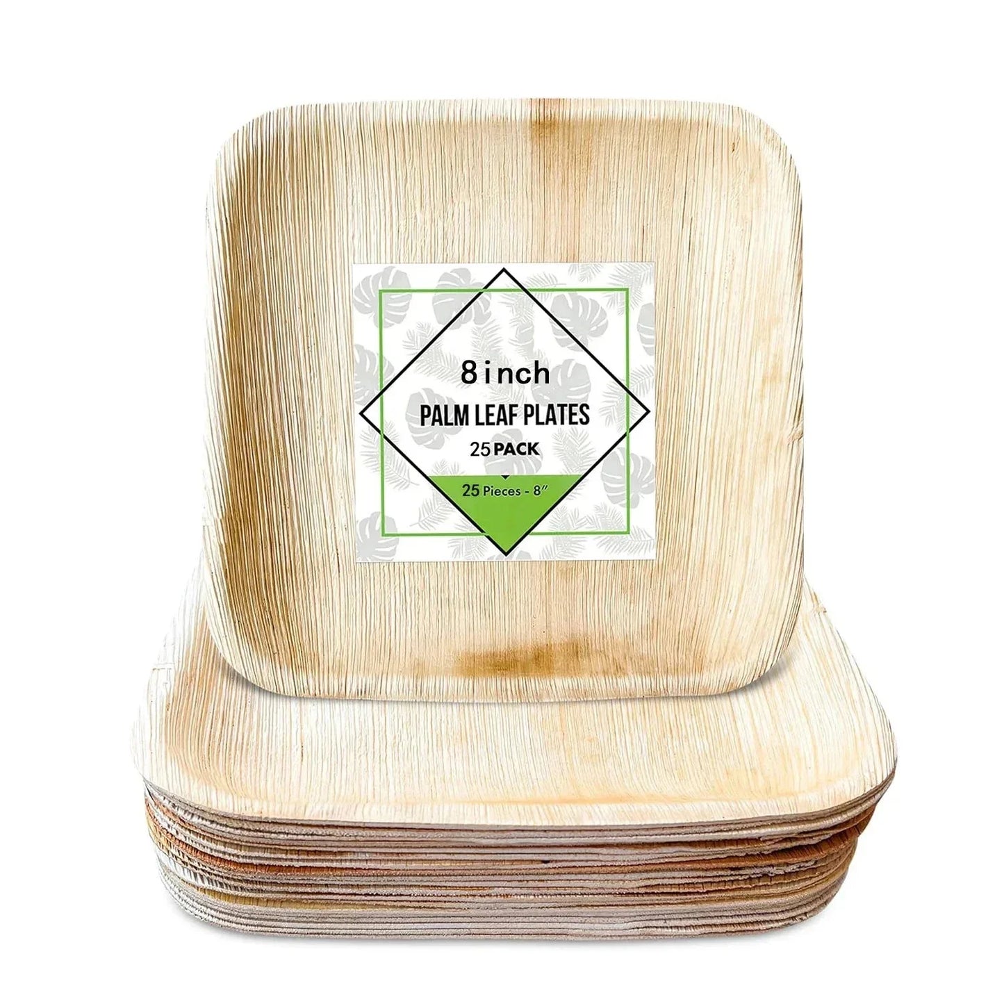 25PCS 6in/8in/10in Disposable Palm Leaf Plate Square Dessert Plates Eco-friendly Bamboo Like Plates Wedding Party Birthday