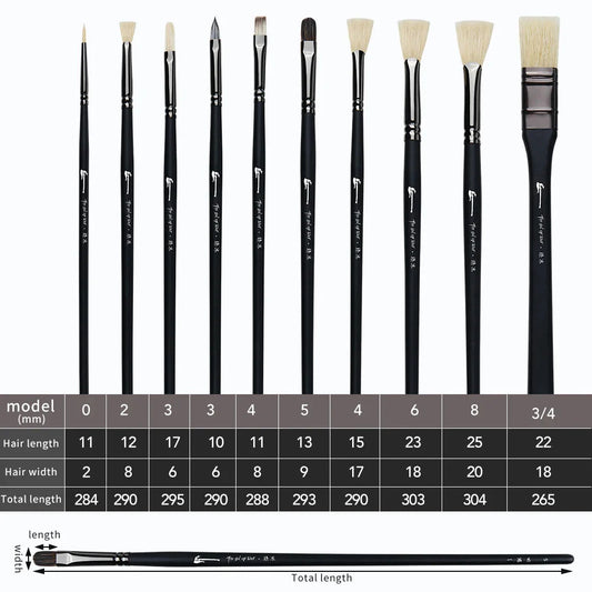 10 Pcs Paint Brushes Set Bristle Hair Professional Drawing Long Rod Painting Brush Oil Acrylic Watercolor Art Supplies