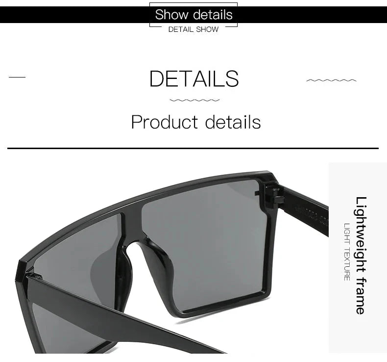 Oversized Square Sunglasses Women 2024 Luxury Brand Fashion Flat Top Red Black Clear Lens Men Fishing Shade Mirror UV400