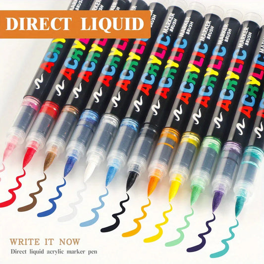 12-168 Colors Acrylic Paint Pen Marker Brush Tip Paint Marker For Rock Painting Wood Canvas Stone Christmas Gift DIY Craft