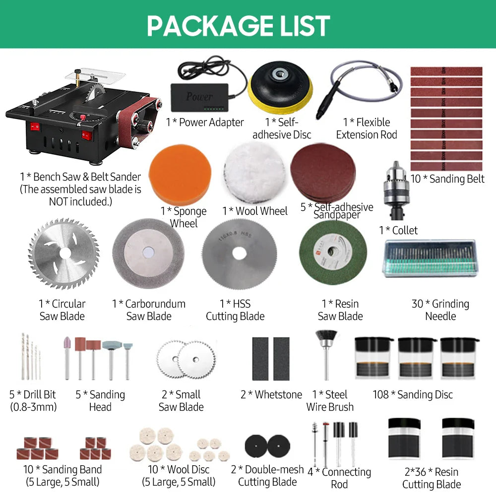 200W Circular Table Saw Mini Bench Saw and Belt Sander Variable Speed 30mm Cutting Depth for Wood Plastic Stone Metal Knife