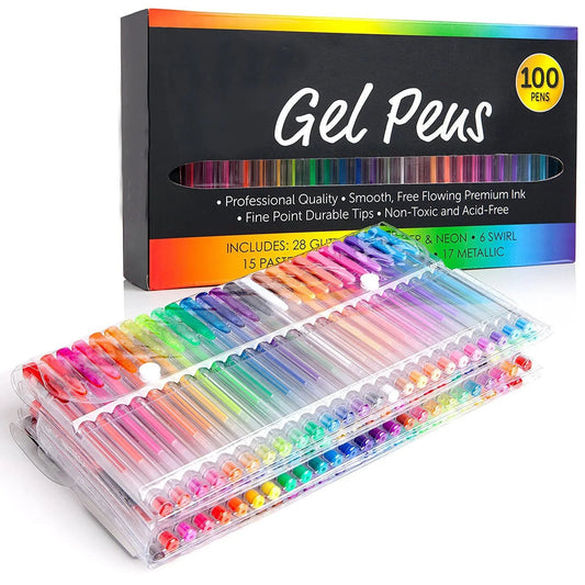 100 Colors Art Supplies Gel Pens for Adult Coloring Set Drawing Scrapbooks Glitter Neon Pastel Metallic Fine Tips Ballpoint pen