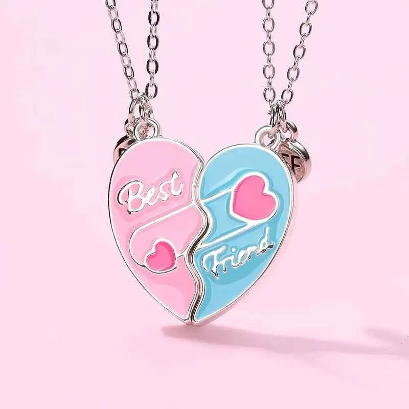 Cute Best Friends Heart Magnetic Necklace Rainbow Flower BFF Necklaces For Girls Friendship Jewelry Gifts