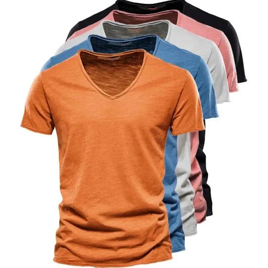 2025 New Men T Shirt Tops V Neck Thin Short Sleeve Tees High Quality Men's Fashion Fitness Hot T-shirt For Men
