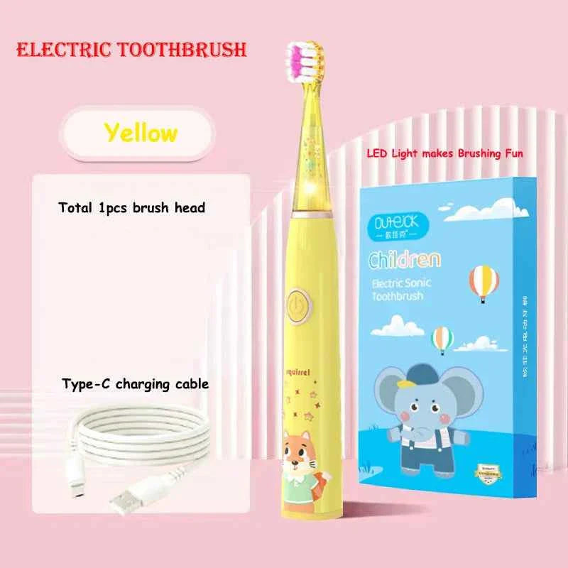 Kids Sonic Electric Toothbrush Child Cartoon with Colorful LED Light IPX7 Waterproof 2 mins Smart Timer Rechargeable Toothbrush