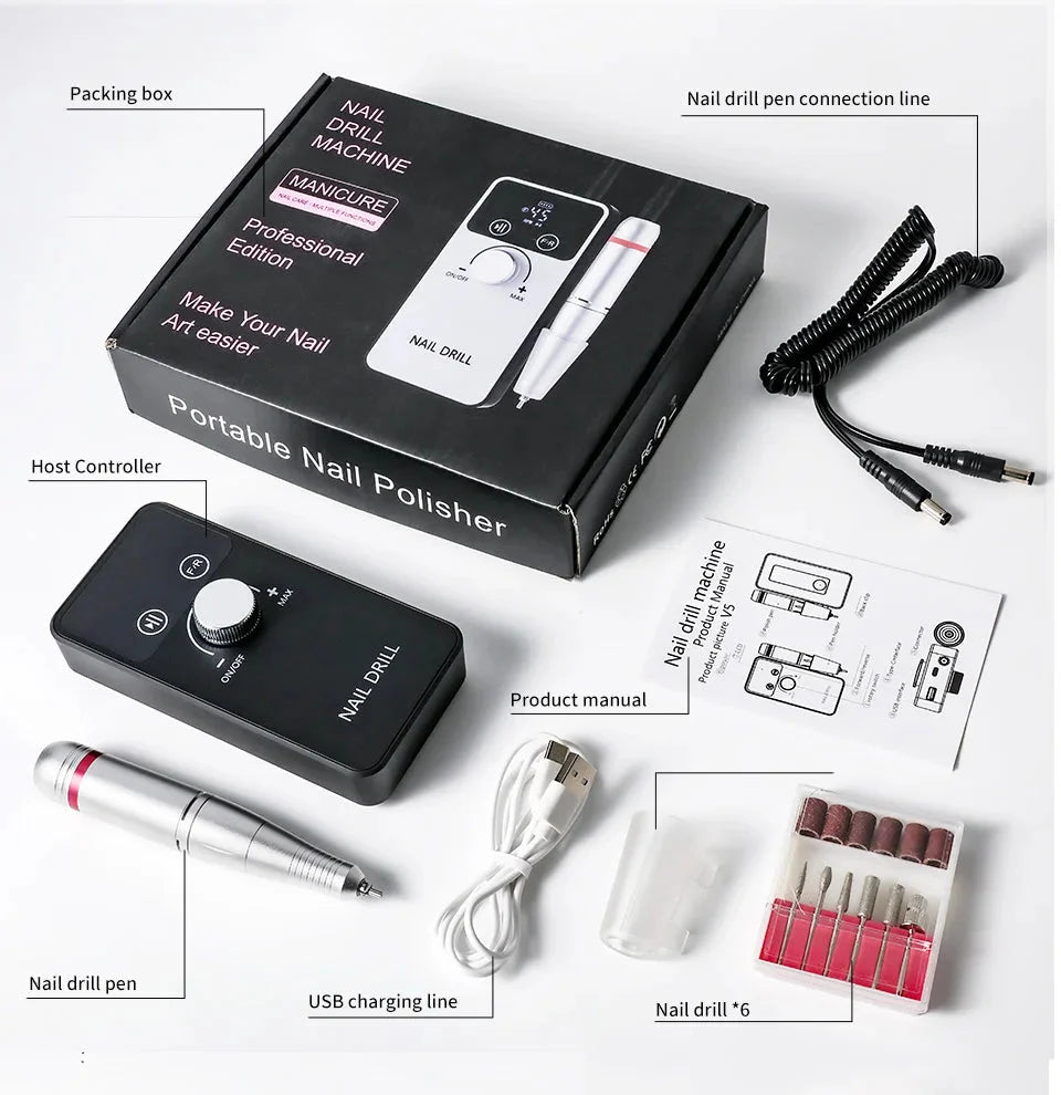 45000RPM Professional Nail Drill Machine Rechargeable Low Noise Electric Nail Drill Sander File for Manicure Gel Polish Tool