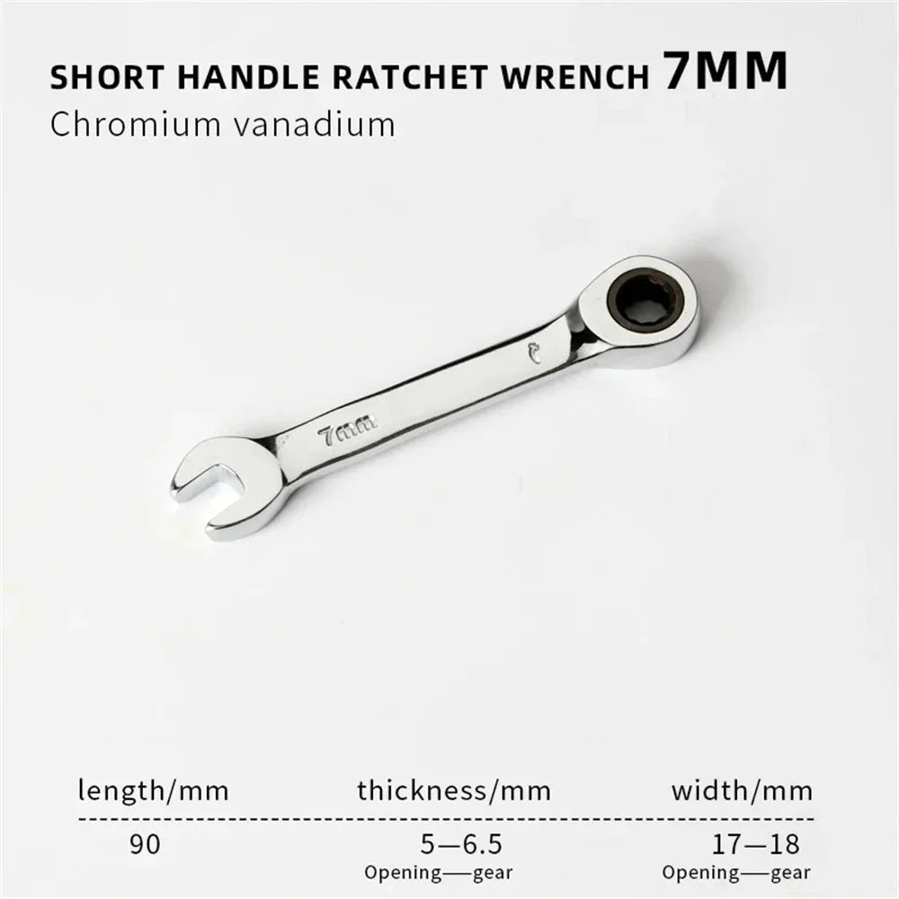 6-19mm Short Handle Quick Ratchet Wrench 72 Teeth Multi Functional Portable Short Dual-use Plum Blossom Small Wrench Hand Tools