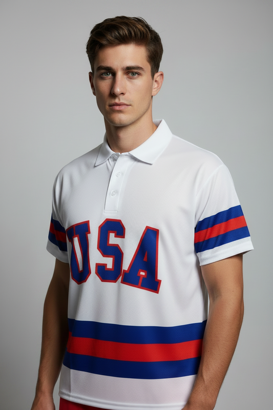USA Hockey Officially Licensed Miracle on Ice 1980 Team Jersey White Polo-Adult