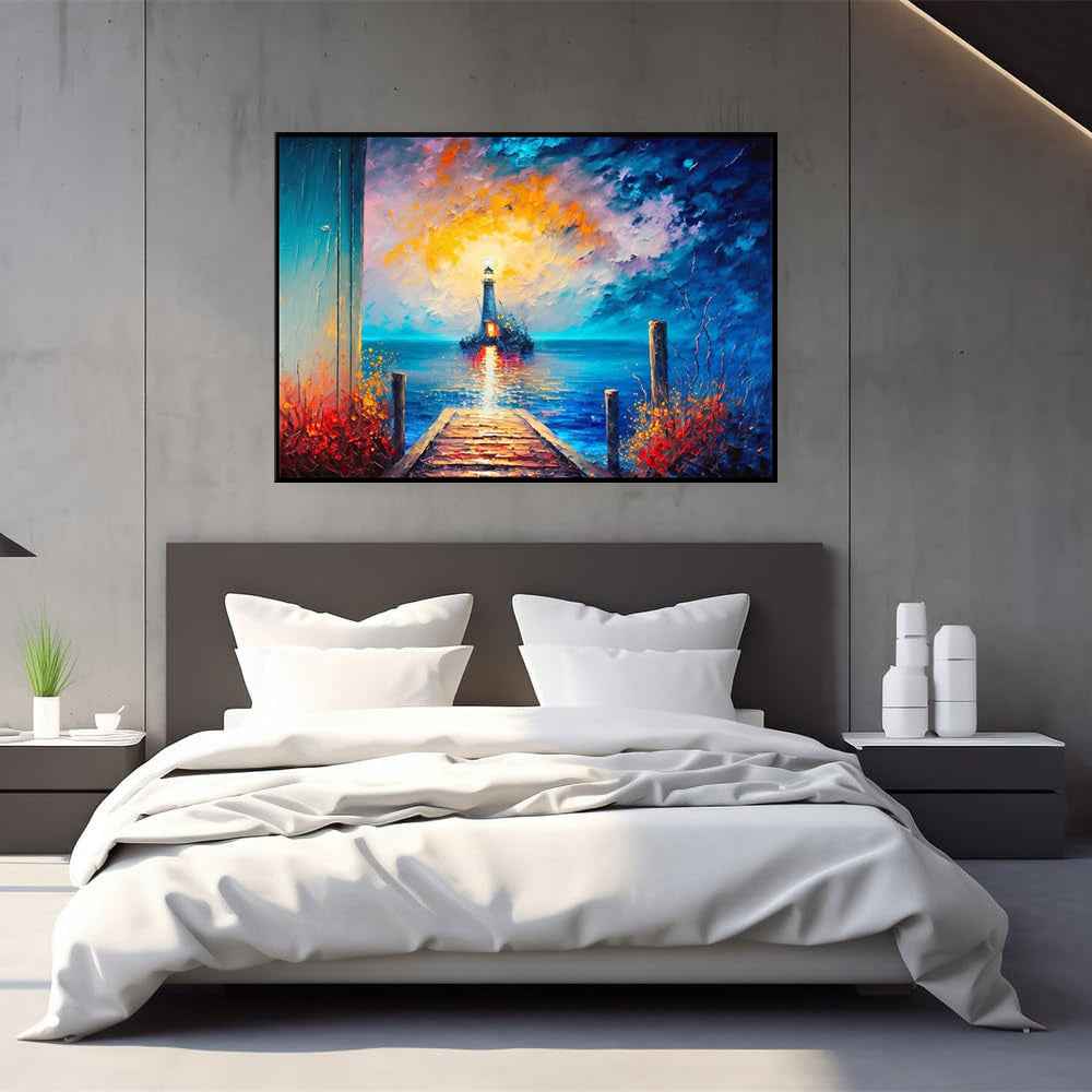 Handmade Oil Painting Canvas Wall Art Decoration City Landscape Tourism Lighthouse At Sea Abstract Home Living Room Bedroom Decor Rolled Frameless Unstretched Painting