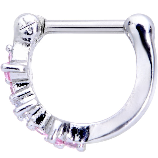 16G 1/4 Clear Pink Gem Hinged Cartilage Clicker