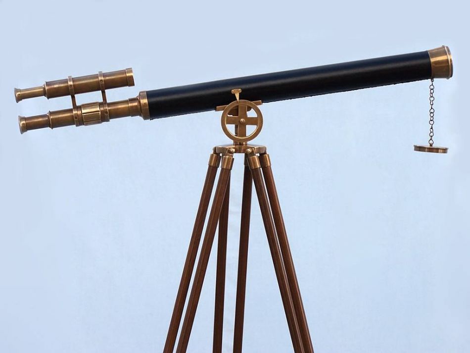 Floor Standing Antique Brass With Leather Griffith Astro Telescope 64""