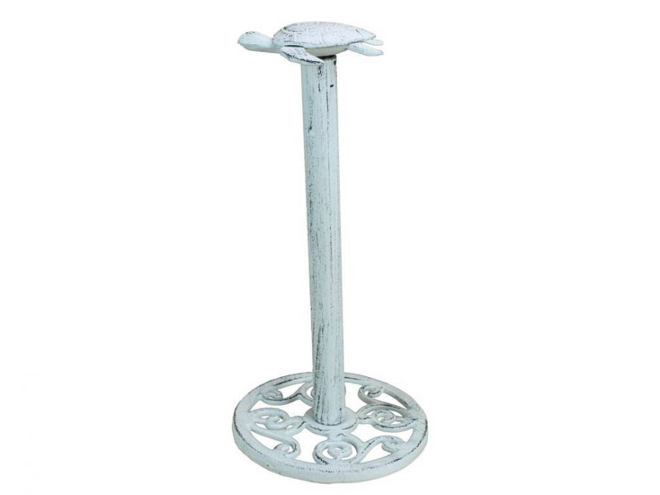 Whitewashed Cast Iron Sea Turtle Extra Toilet Paper Stand 13""