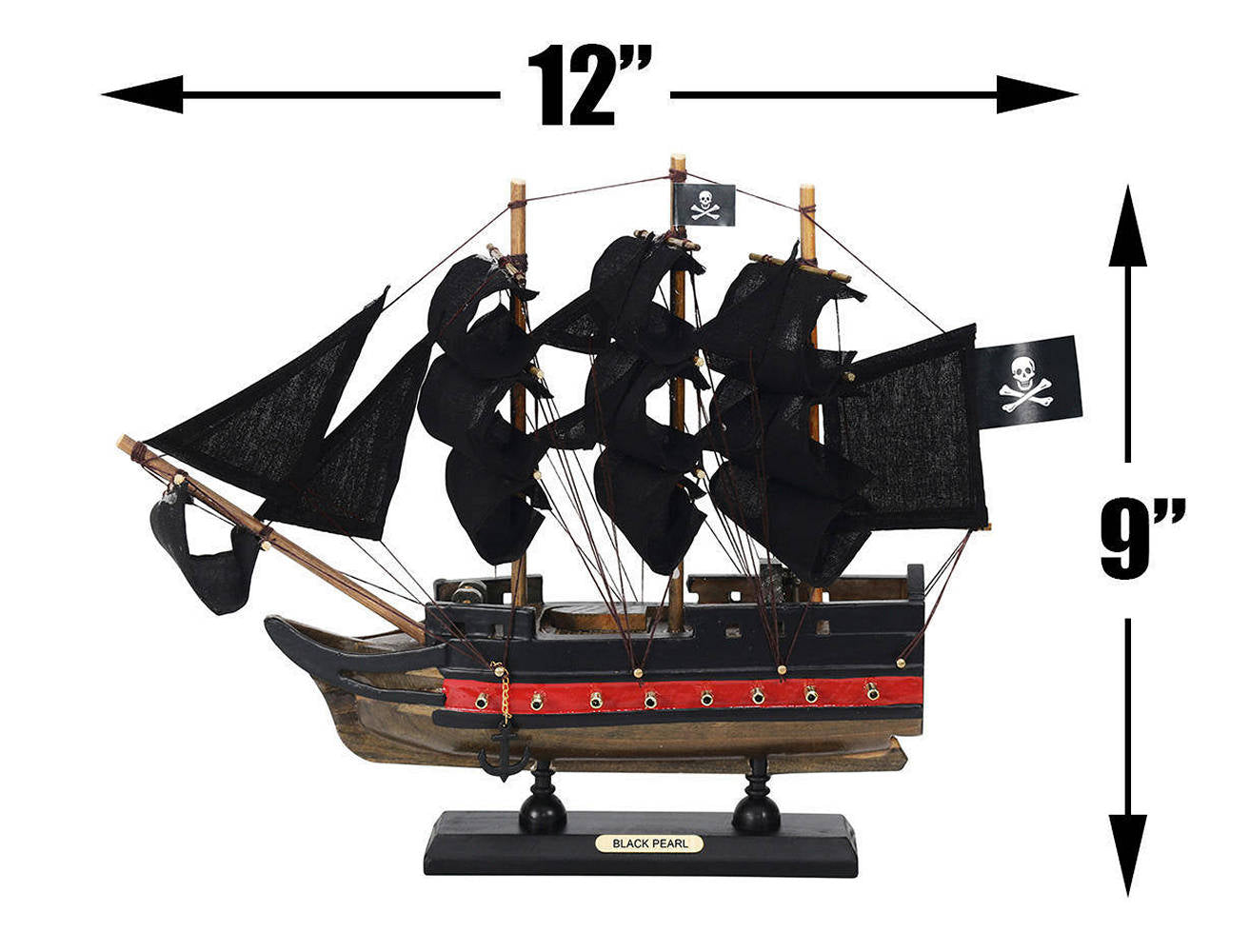 Wooden Black Pearl with Black Sails Limited Model Pirate Ship 12""