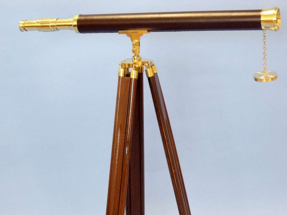 Floor Standing Solid Brass - Leather Harbor Master Telescope 60""