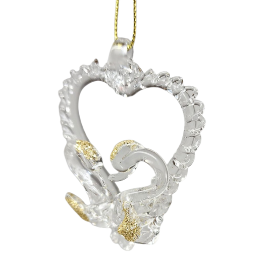 Spunglass Ornament - Gold Heart With Swans