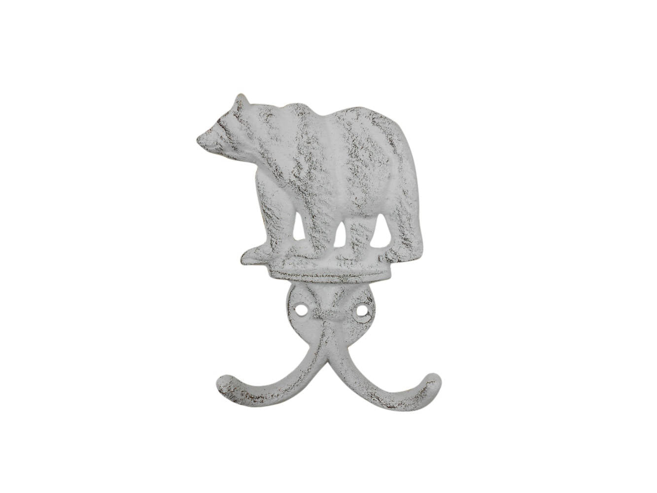 Whitewashed Cast Iron Black Bear Decorative Metal Wall Hooks 5.5""