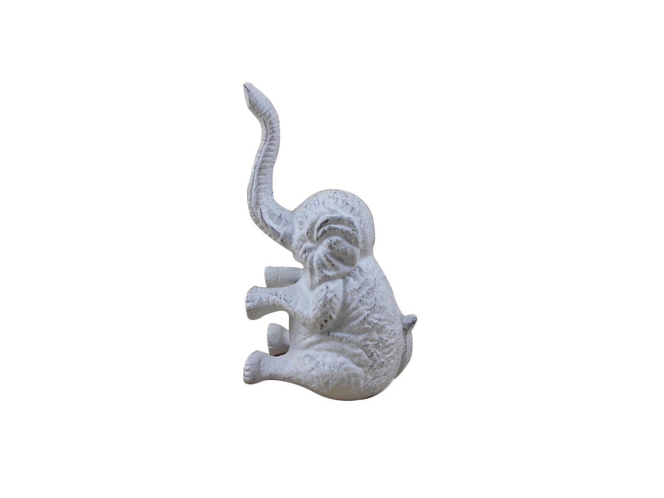 Whitewashed Cast Iron Elephant Metal Door Stop 8""