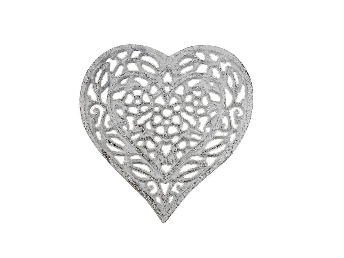 Whitewashed Cast Iron Heart Shaped Trivet 7""